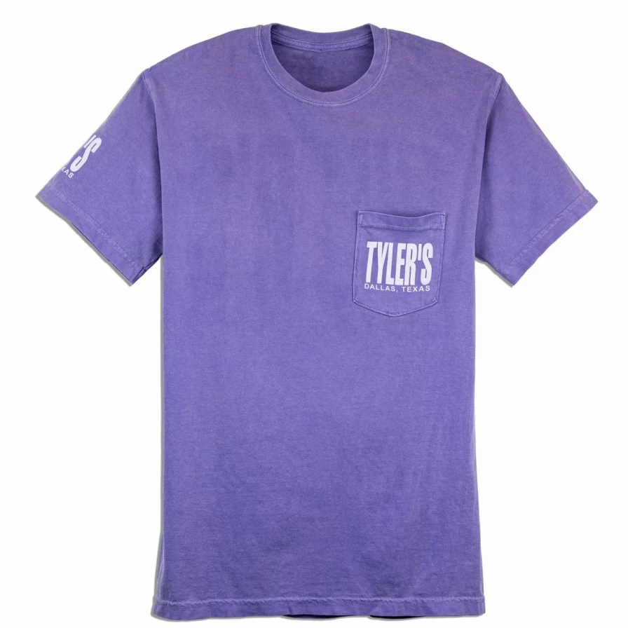 Violet and White Comfort Color Pocket T-Shirt by Tyler's - Dallas Casual Tee