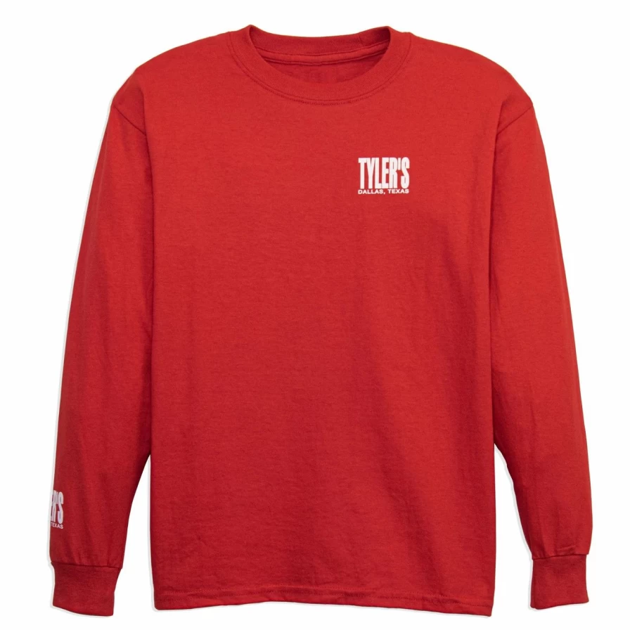 Kids' Red and White Long Sleeve T-Shirt with Dallas Print - Comfortable Cotton Tee for Boys and Girls