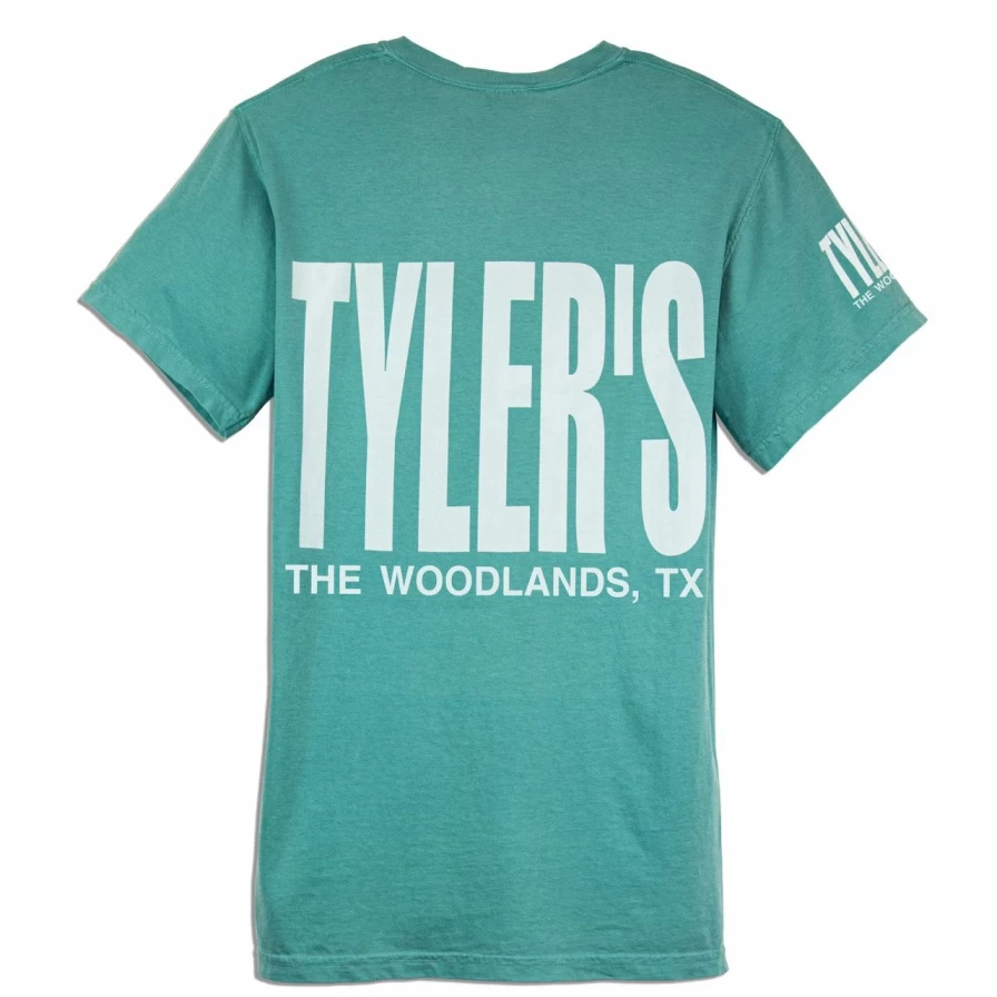 "Vintage Washed Comfort Color Pocket T-Shirt in Seafoam Green and White"