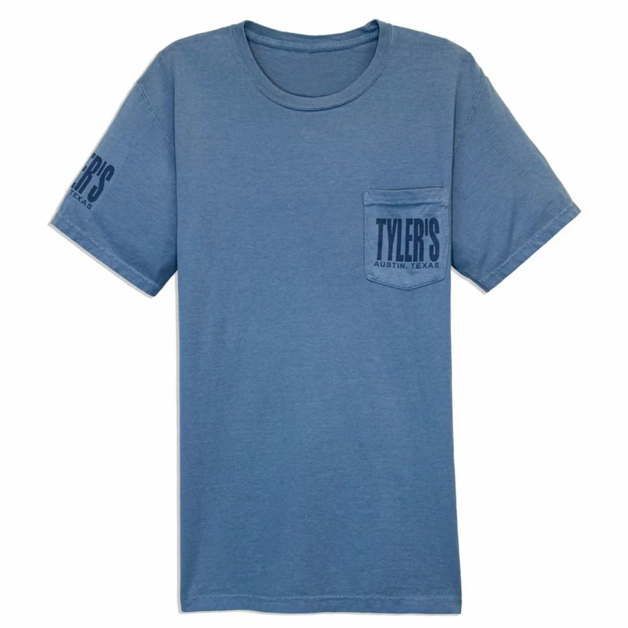 "Comfort Color Vintage Washed Pocket Tee in Storm Blue - Relaxed Fit Short Sleeve Shirt"