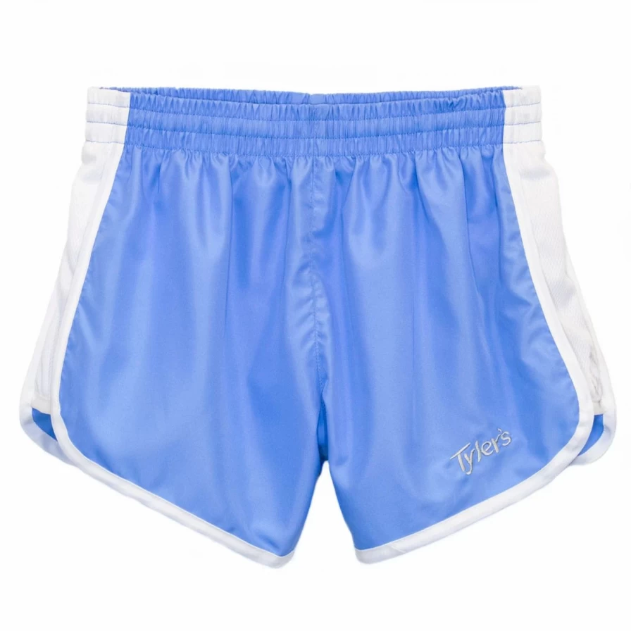 Pastel Blue and White Women's Racer Shorts - High-Waisted Athletic Shorts for Running & Workouts