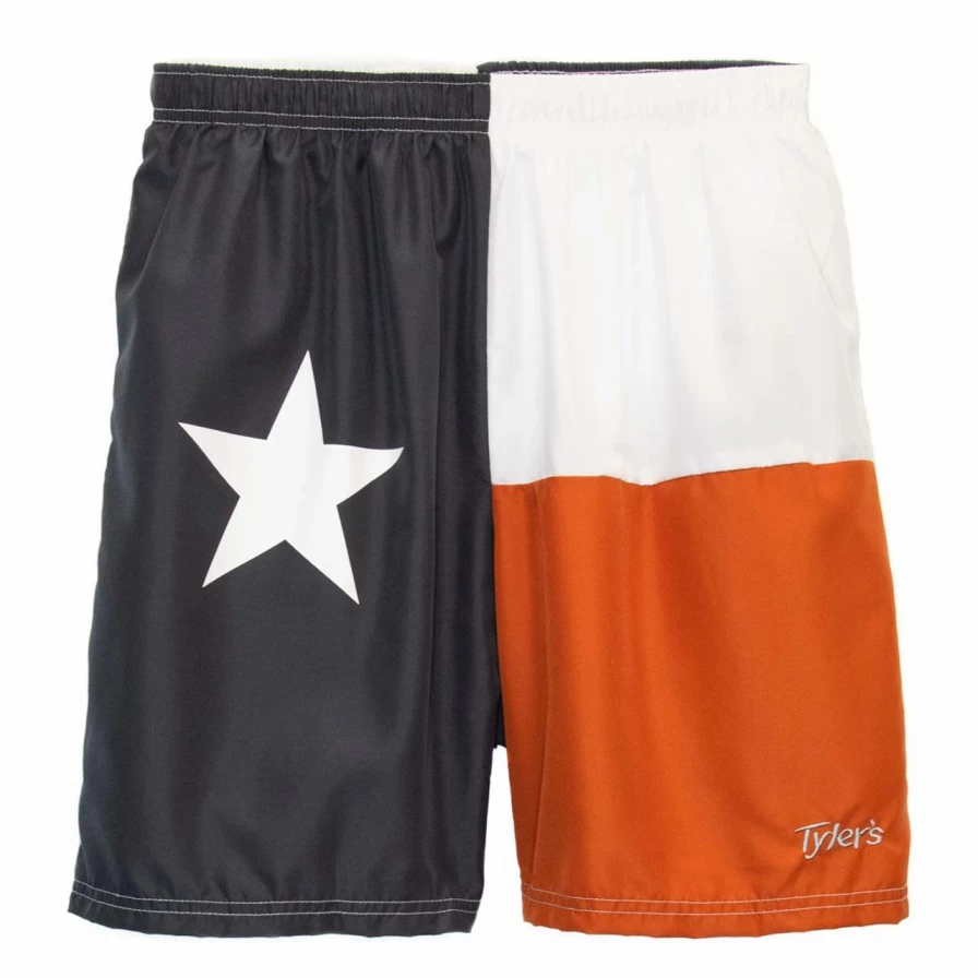 Men's Texas Flag Print Shorts - Pewter & Burnt Orange Casual Summer Shorts
