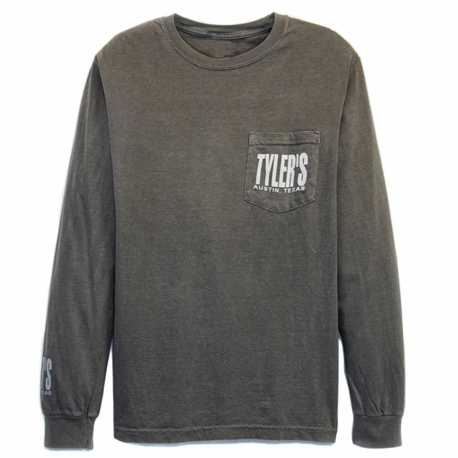 Men's Grey Long Sleeve Pocket T-Shirt - Comfort Colors Casual Tee with Austin Design