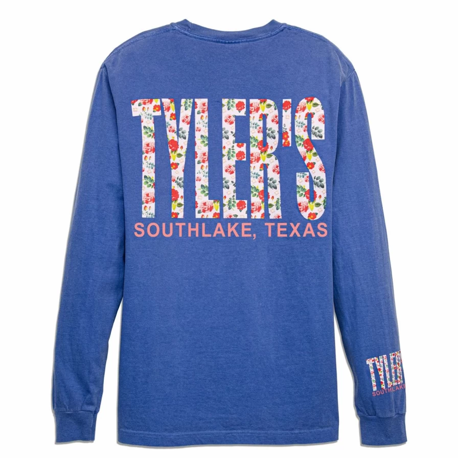 Vintage Rose & Blue Long Sleeve Pocket Tee - Southlake Comfort Colors Retro Style