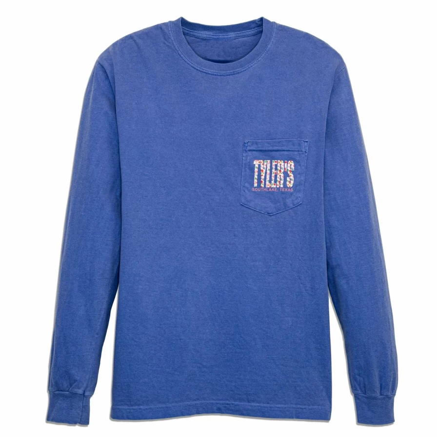 Vintage Rose & Blue Long Sleeve Pocket Tee - Southlake Comfort Colors Retro Style