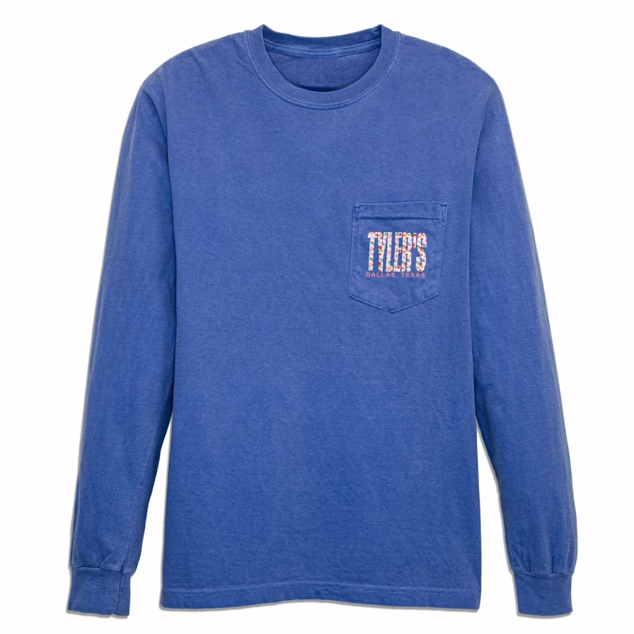 "Vintage Rose & Blue Long Sleeve Pocket Tee - Comfort Colors Retro Style Dallas T-Shirt"