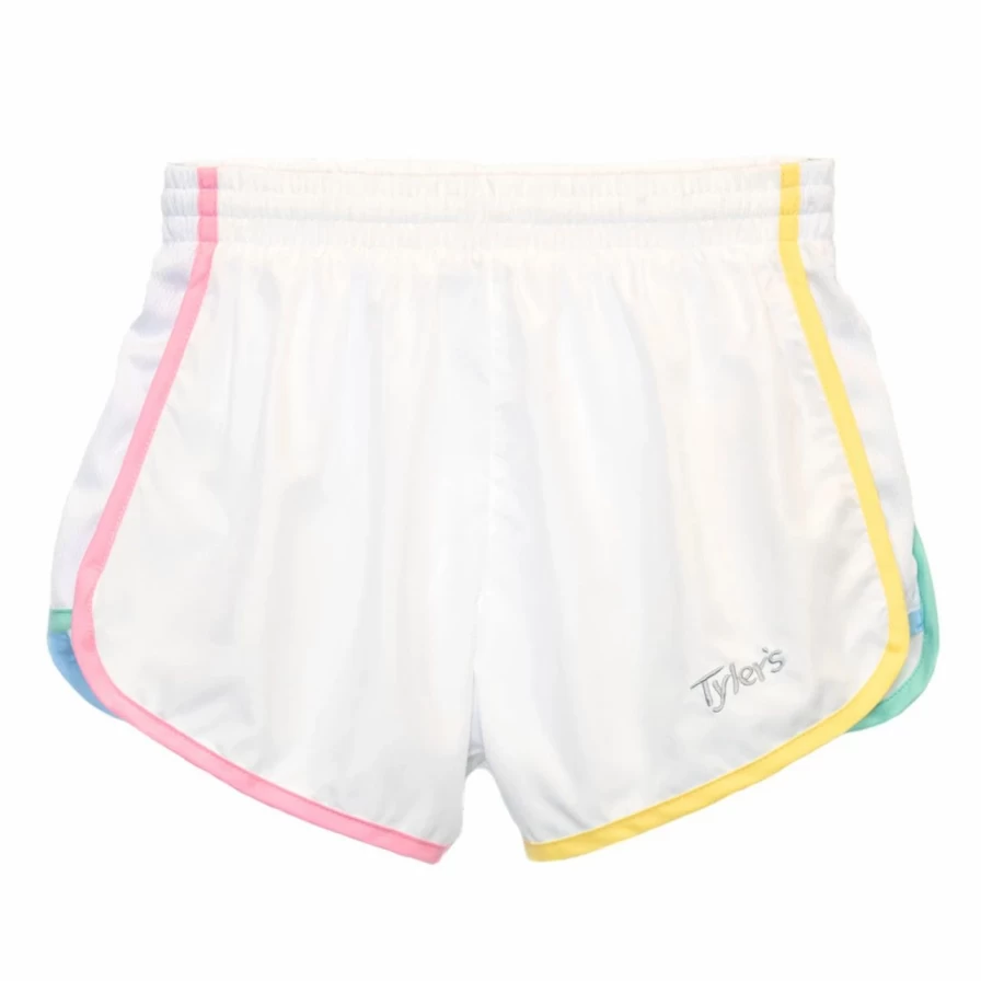 Girls' Racer Shorts - White & Multi-Color High-Waisted Athletic Running Shorts for Kids
