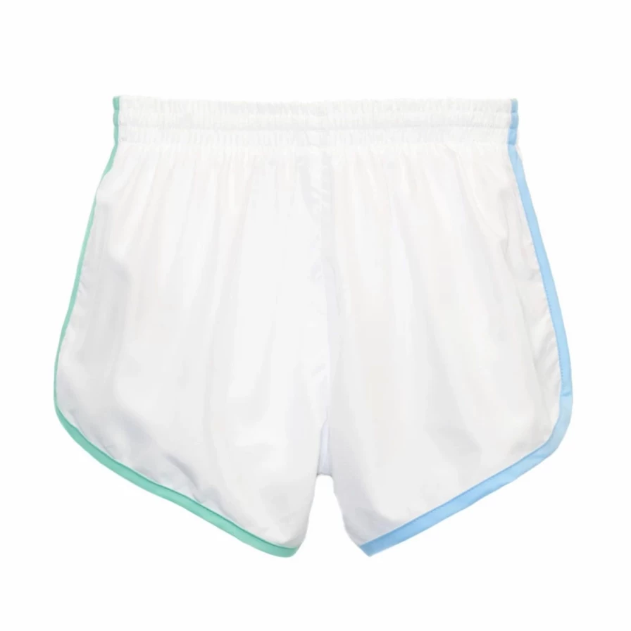 Girls' Racer Shorts - White & Multi-Color High-Waisted Athletic Running Shorts for Kids