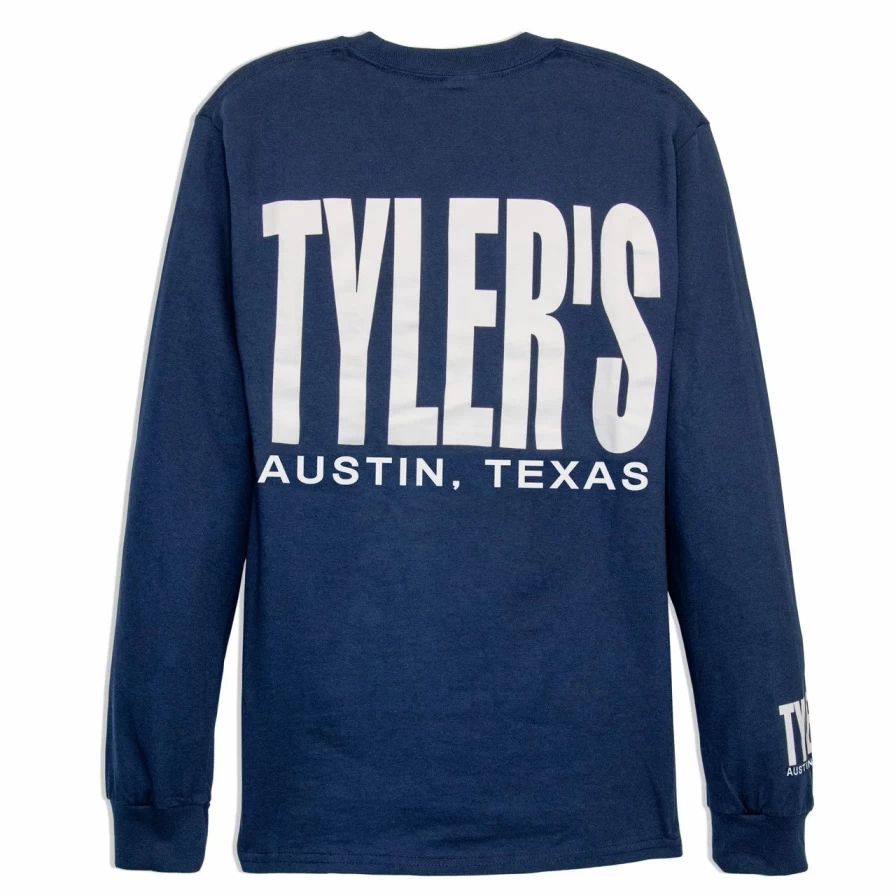 Men's Navy & White Striped Long Sleeve T-Shirt - Casual Austin Graphic Tee