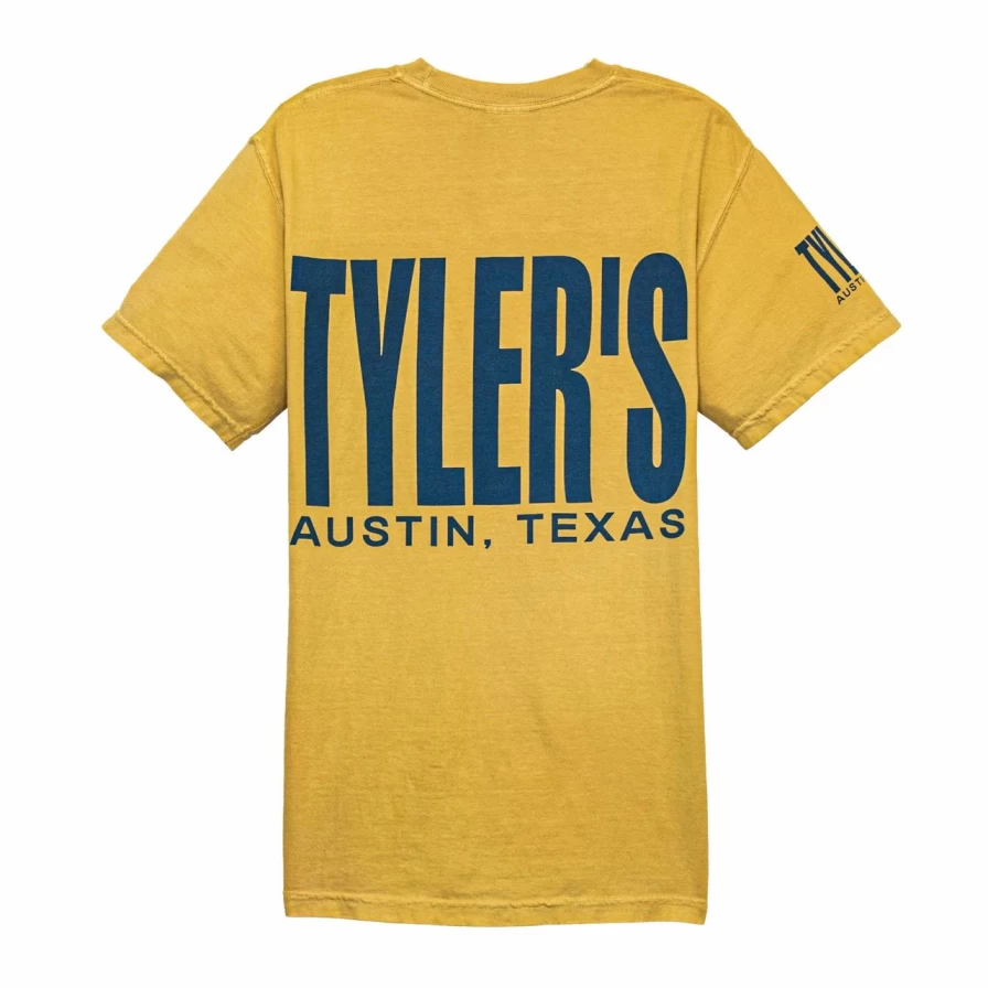 "Comfort Color Tee in Mustard and Navy by Tyler's Austin - Soft Vintage Style T-Shirt"
