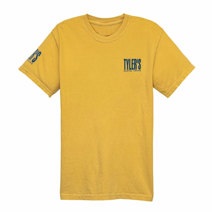 "Comfort Color Tee in Mustard and Navy by Tyler's Austin - Soft Vintage Style T-Shirt"