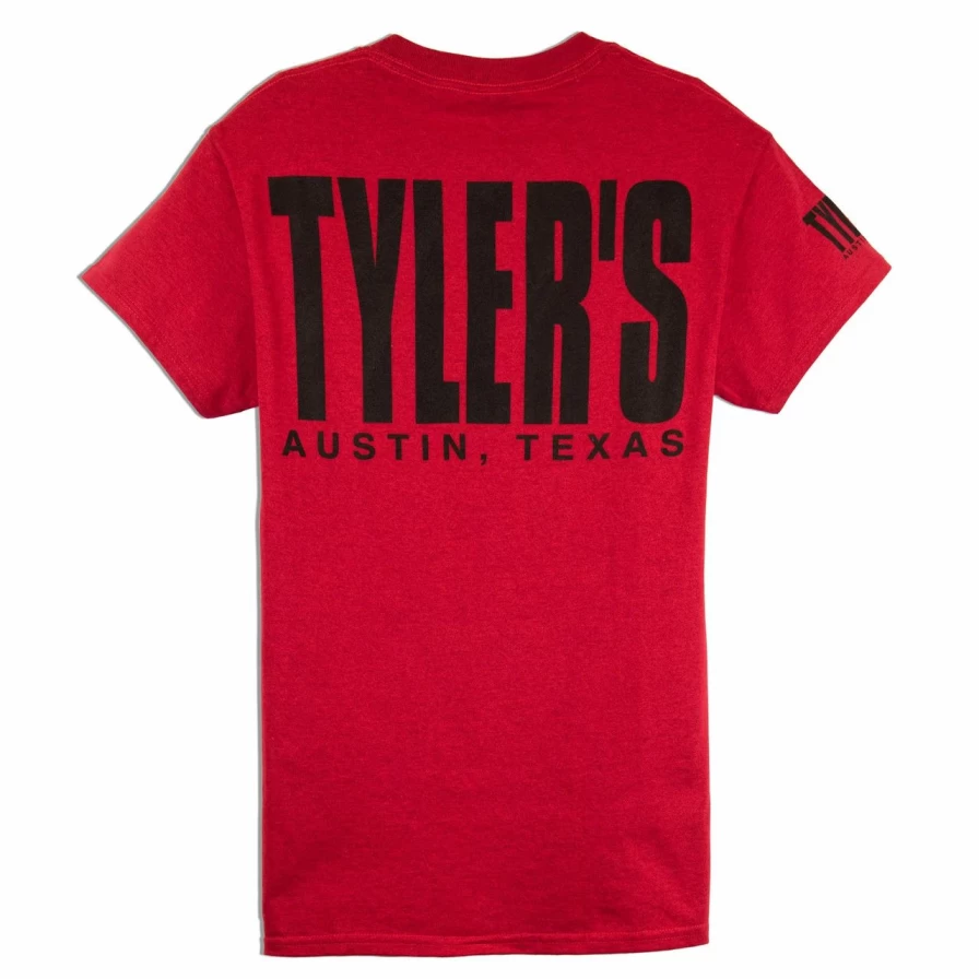 Vintage Red and Black Graphic Tee - Tyler's Antique Austin T-Shirt