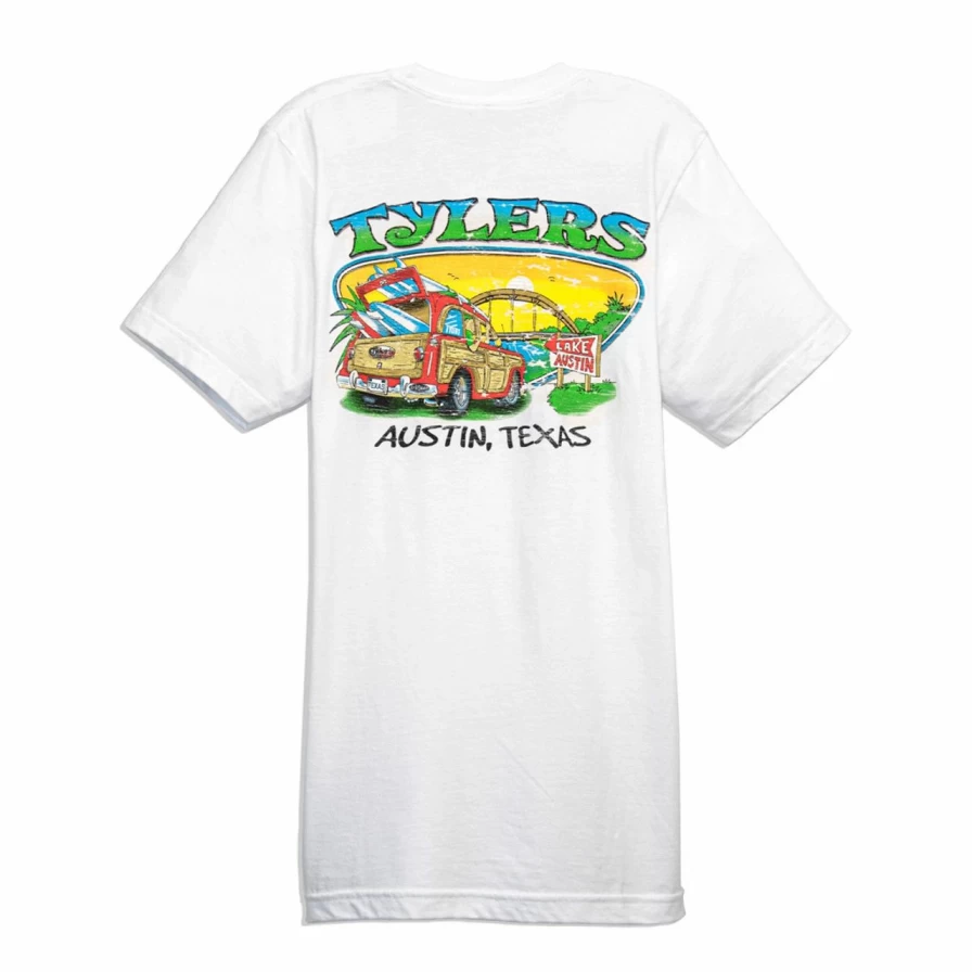 "Vintage Austin Woody Wagon Graphic Tee in White – Classic Retro Style T-Shirt"