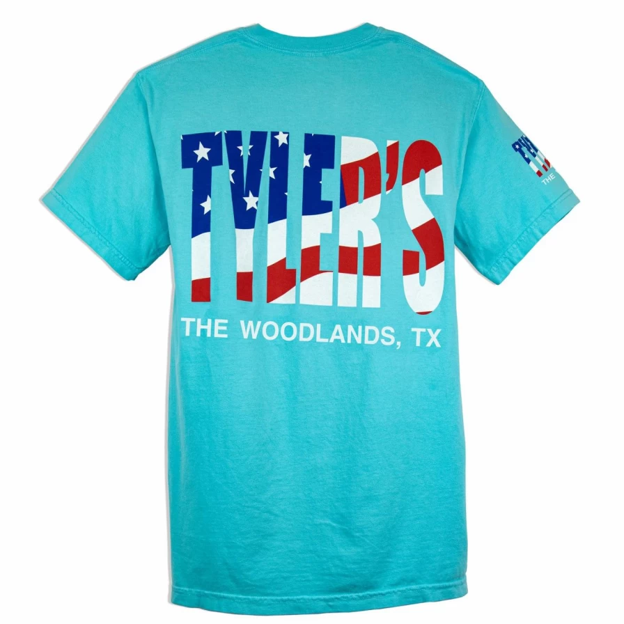 "Vintage American Flag Pocket T-Shirt Comfort Colors Soft Cotton Tee The Woodlands Style"