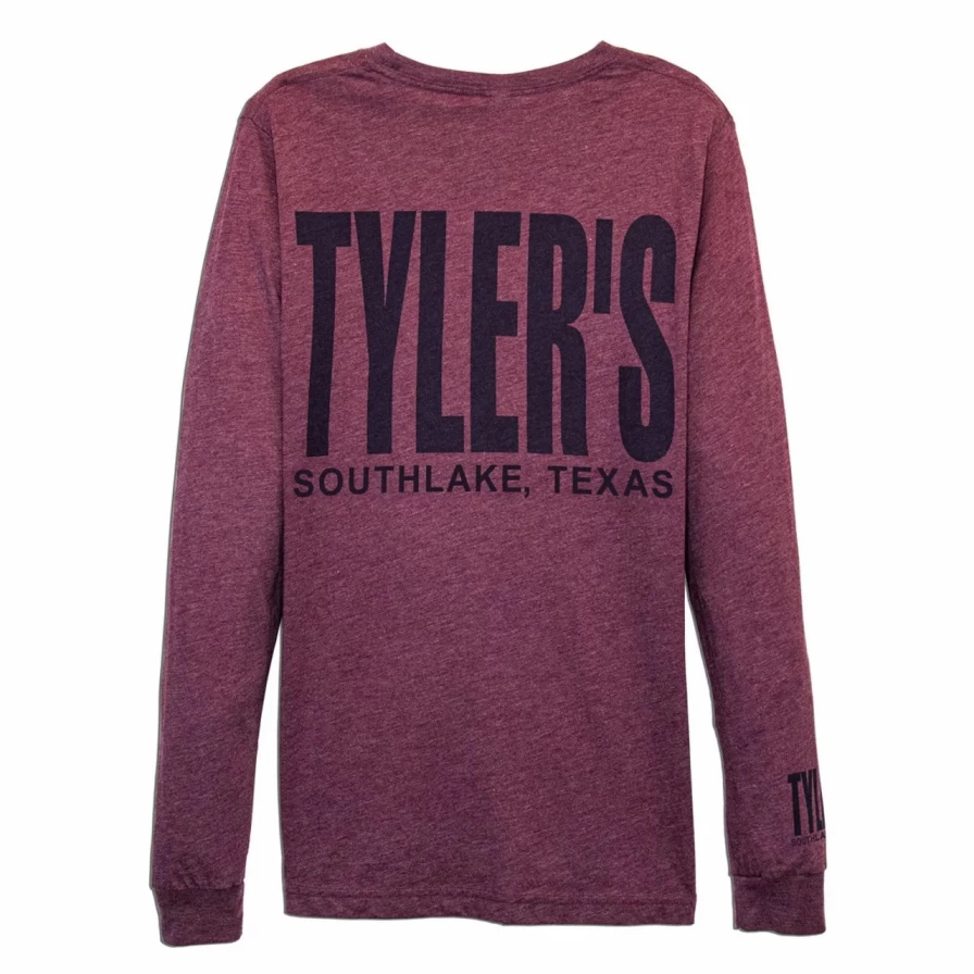 "Heather Maroon and Navy Long Sleeve Crew Neck Track Tee for Men"