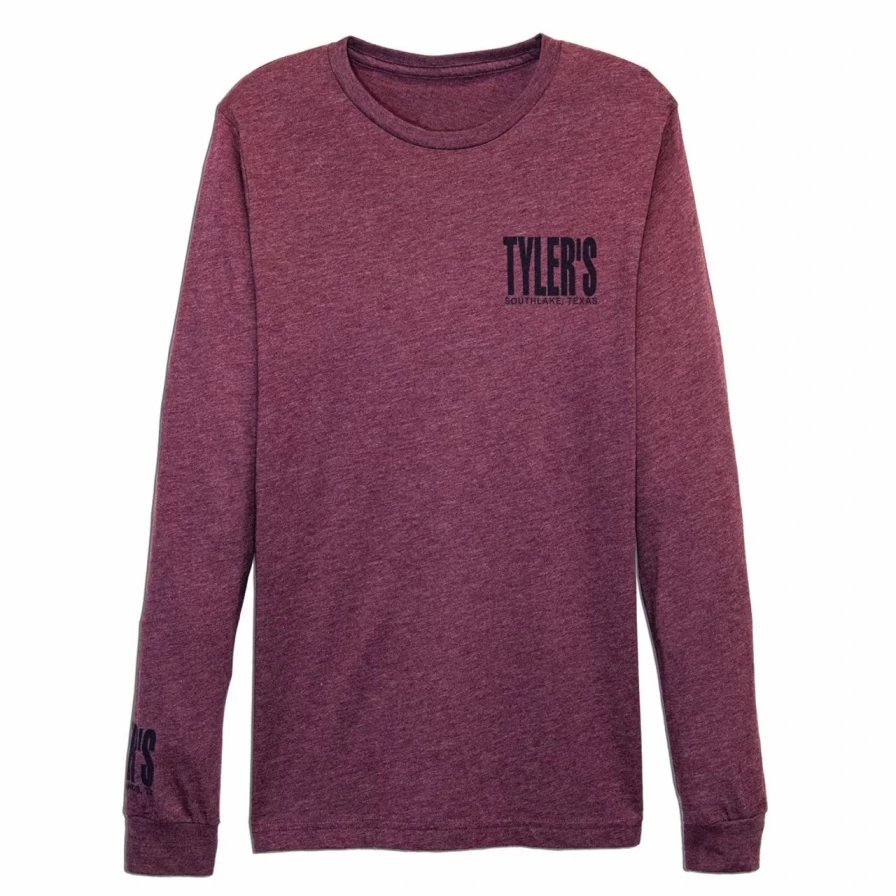 "Heather Maroon and Navy Long Sleeve Crew Neck Track Tee for Men"