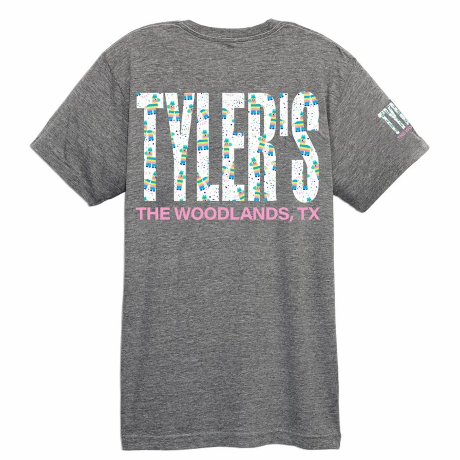 "Tyler's Grey Pinata Graphic Tee - The Woodlands Casual Cotton T-Shirt"