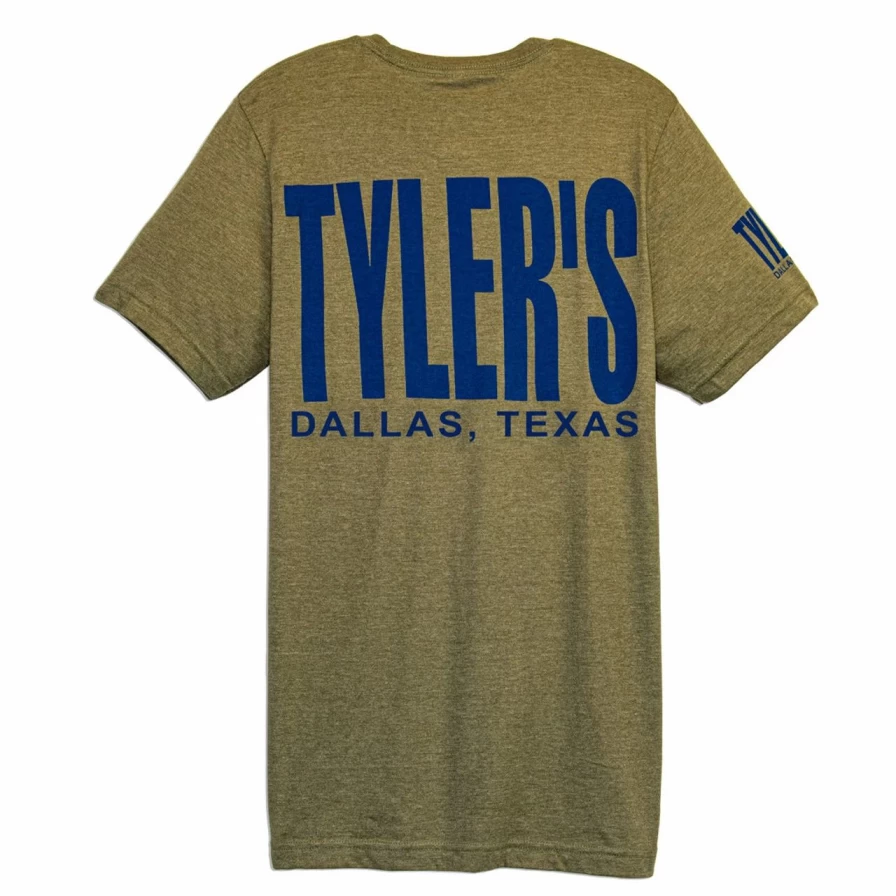 "Heather Olive and Navy Track Tee by Tyler's Dallas – Comfortable Stylish Men's Top"