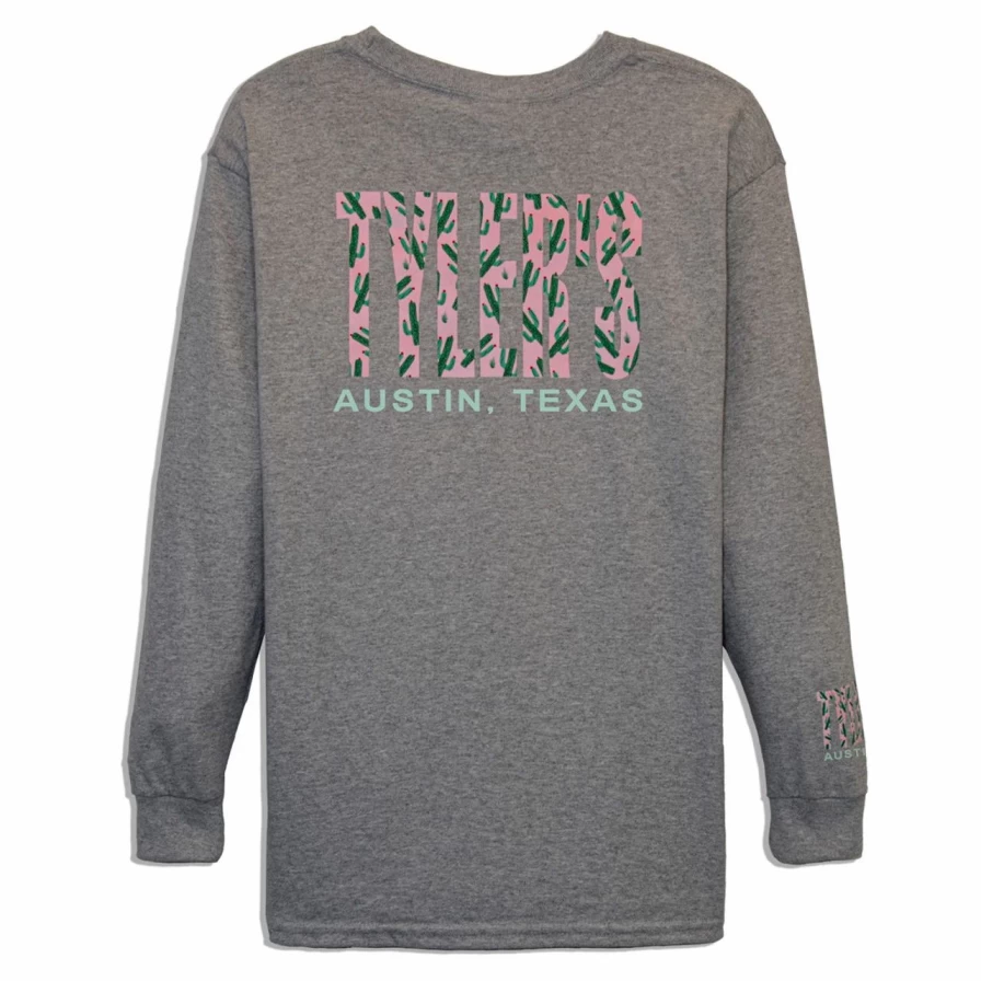 Kids' Long Sleeve Grey and Cactus Print Track Tee - Austin Style Comfort Fit