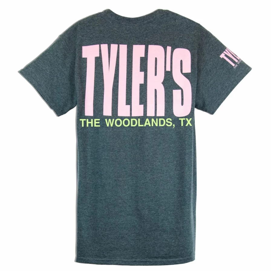 Men's Dark Heather & Azalea Graphic Tee - The Woodlands Vintage Style Cotton T-Shirt