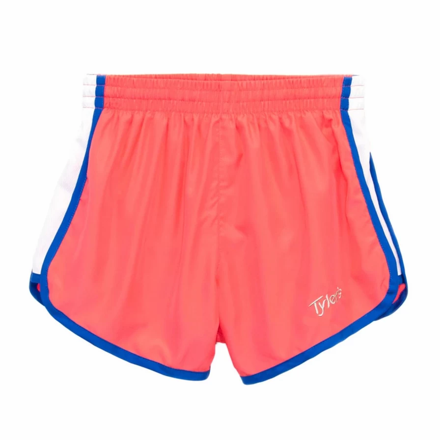 Girls' Coral and Royal Blue Athletic Racer Shorts for Running and Sports