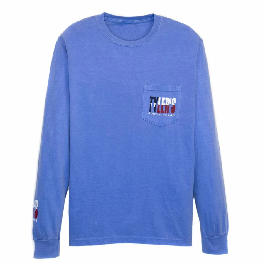 "Men's Long Sleeve Comfort Color Pocket T-Shirt - Blue Texas Flag Print, Austin Style"