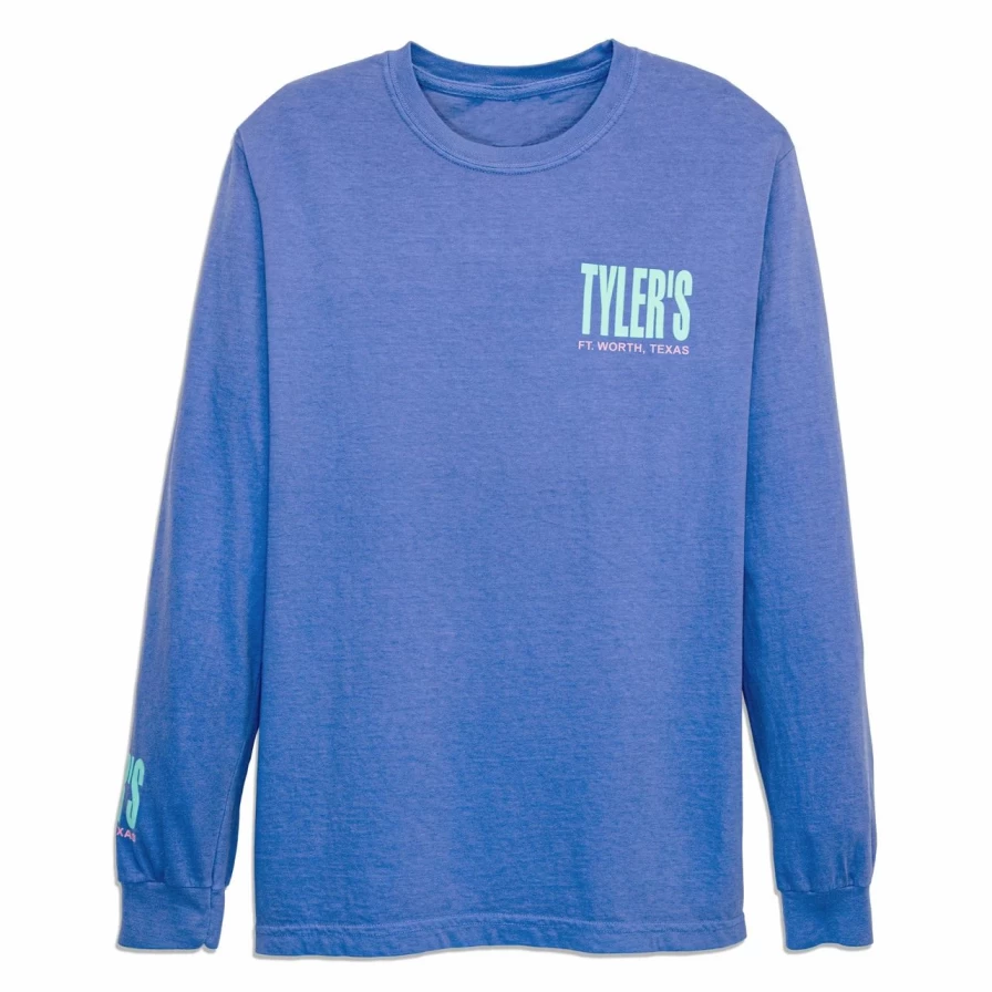 "Men's Long Sleeve Comfort Colors Tee in Blue & Bright Mint - Tyler's Ft. Worth Casual Shirt"