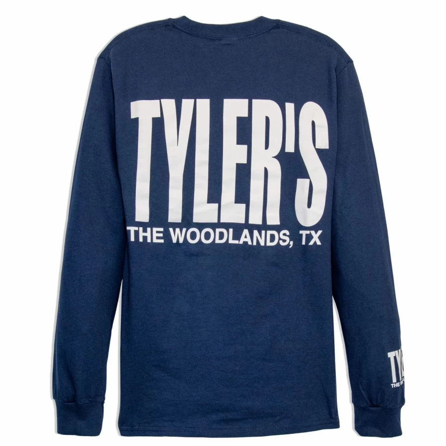 Men's Navy & White Striped Long Sleeve Cotton T-Shirt - Casual Crewneck Top