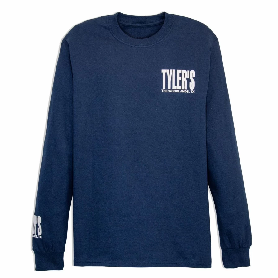 Men's Navy & White Striped Long Sleeve Cotton T-Shirt - Casual Crewneck Top