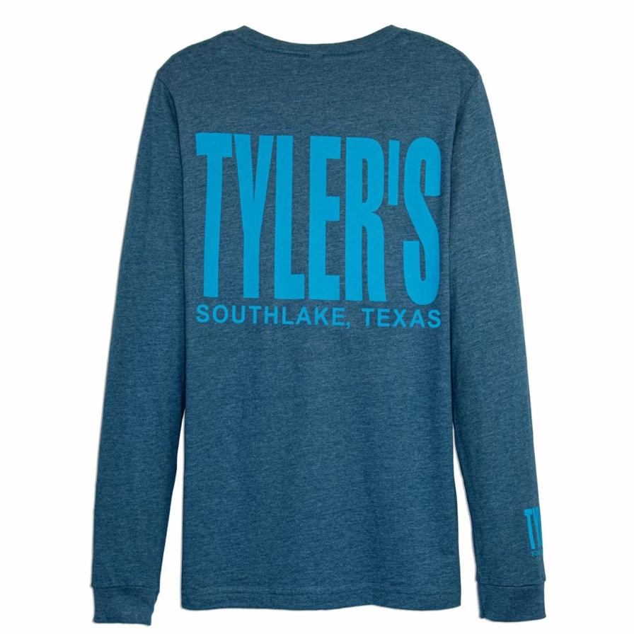 Men's Long Sleeve Heather Crewneck Tee in Deep Teal/Aqua - Southlake Style Casual Track Top
