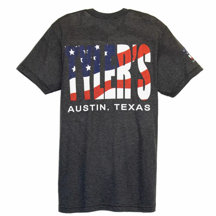 "Stylish Grey and American Flag Track Tee by Tyler - Austin Inspired Casual Wear"