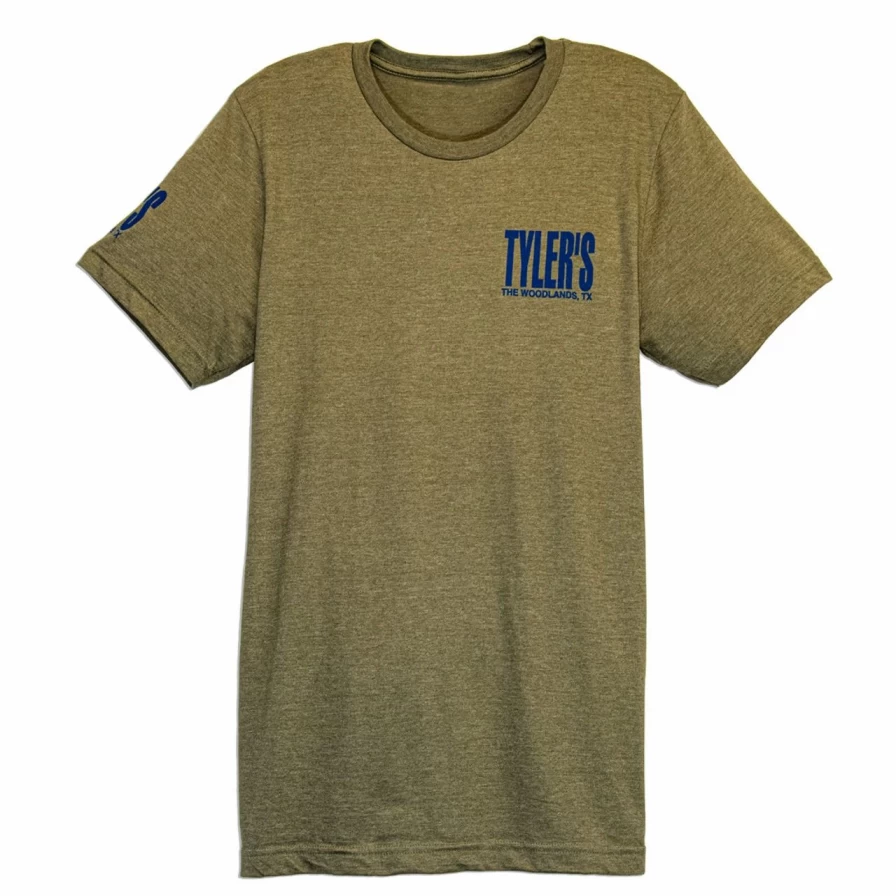 "Heather Olive and Navy Track Tee by Tyler's - The Woodlands Casual Style"