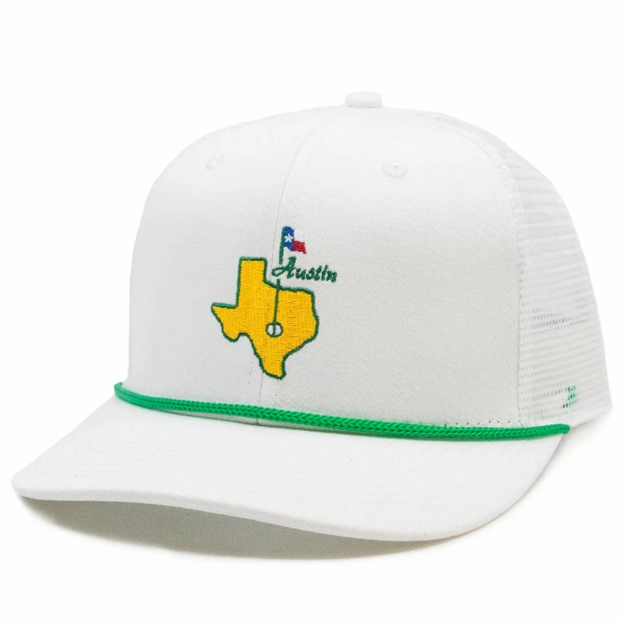 "Stylish White Golf Trucker Hat - Austin-Inspired Design for Men & Women"