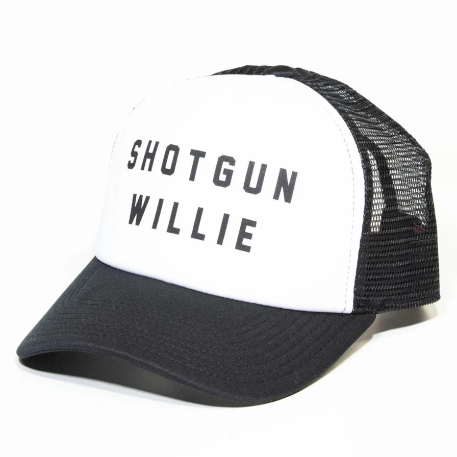"Shotgun Willie Black & White Trucker Hat - Adjustable Snapback Cap"
