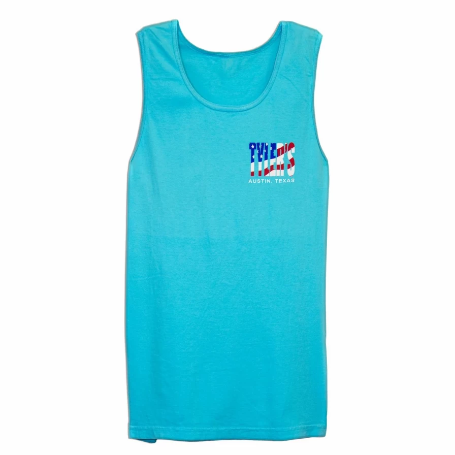 "American Flag Comfort Colors Tank Top - Vintage Style Tyler's Lagoon Graphic Tee"
