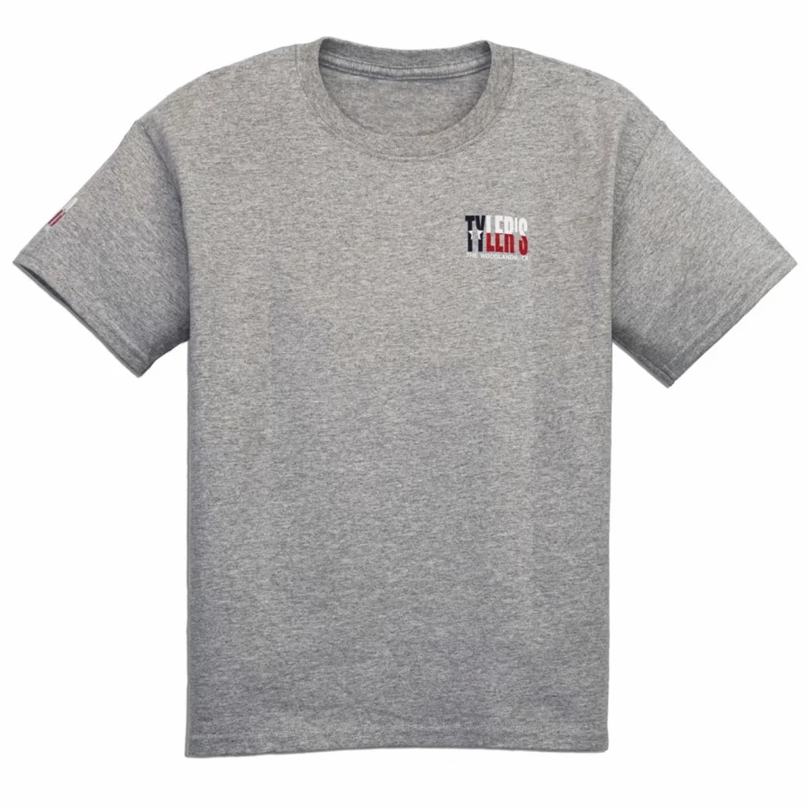 Kids' Grey Texas Flag T-Shirt - The Woodlands Tyler's Style Tee for Boys and Girls