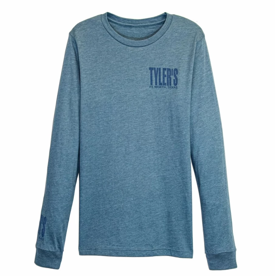 "Heather Slate & Storm Blue Long Sleeve Crewneck Track Tee by Tyler's Fort Worth"