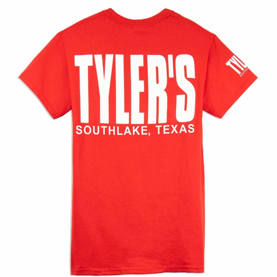 "Stylish Red and White Tyler's Tee - Trendy Southlake Graphic T-Shirt"