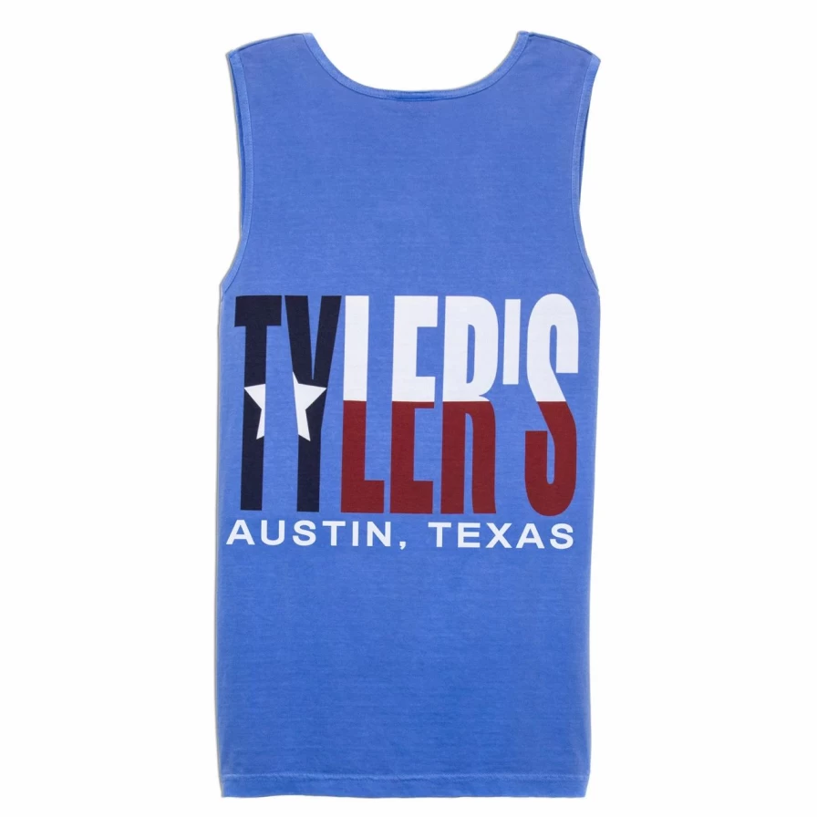 "Texas Flag Graphic Comfort Color Tank Top - Austin Blue Tyler's Style Muscle Tee"