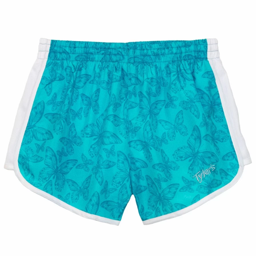Women's Mint/Teal Butterfly Print Racer Running Shorts - Lightweight Athletic Workout Shorts