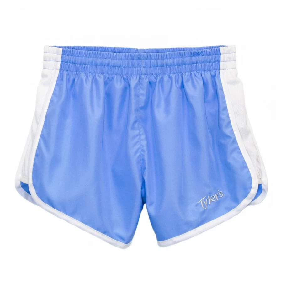 "Periwinkle and White Racer Shorts for Girls – Comfortable Athletic Style"