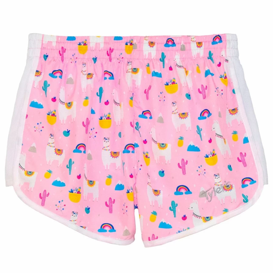 Women's Racer Shorts in Pink Llama Print - High-Waisted Athletic Running Shorts