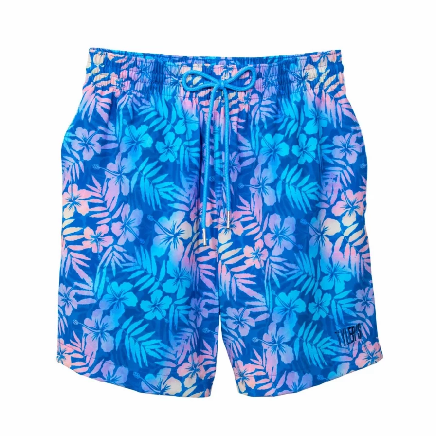 Boys' Volley Shorts - Blue Floral Faded Print Athletic Shorts for Active Kids