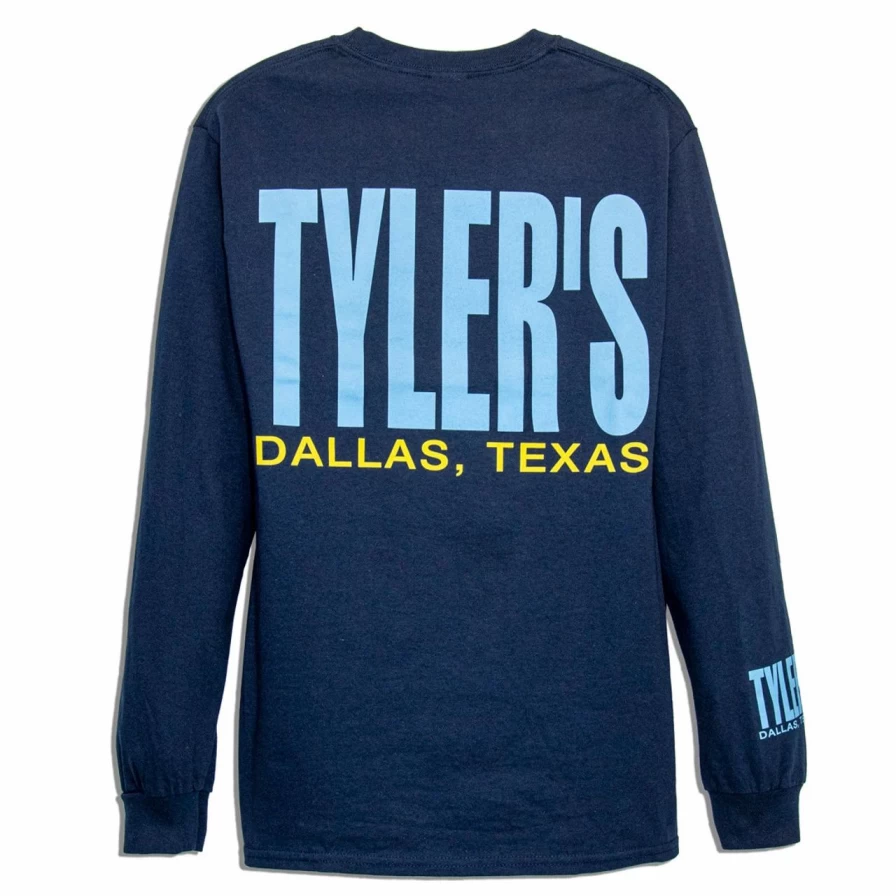 Men's Navy & Light Blue Long Sleeve Graphic Tee - Dallas Print Casual Shirt