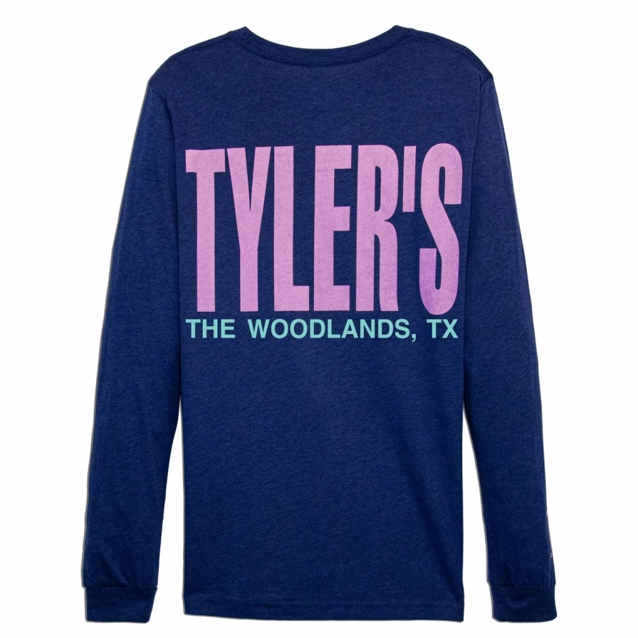 Men's Heather Navy & Panther Pink Long Sleeve Crewneck Track Tee - The Woodlands Athletic Style