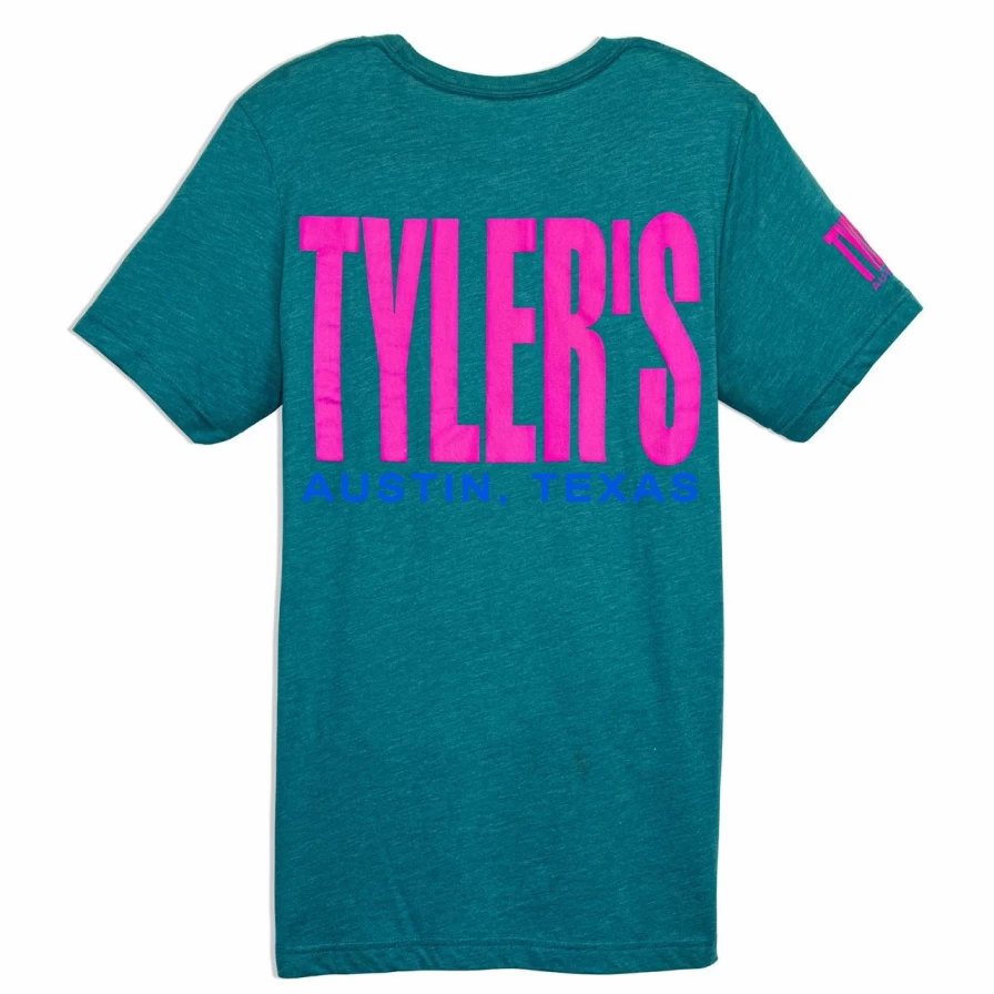 Men's Teal and Bright Fuchsia Graphic Track Tee - Austin Texas Themed Casual T-Shirt