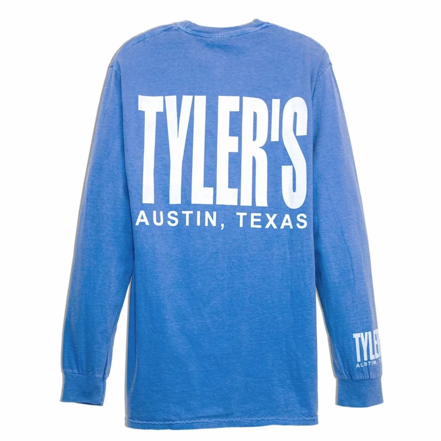 Men's Long Sleeve Comfort Color Pocket T-Shirt in Blue - Relaxed Fit Casual Tee