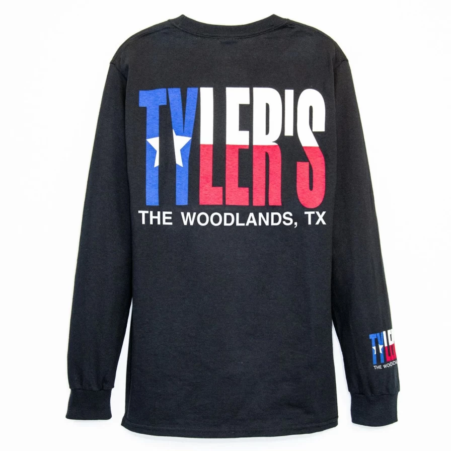 "Stylish Long Sleeve Texas Flag T-Shirt for Men - The Woodlands Vintage Design"