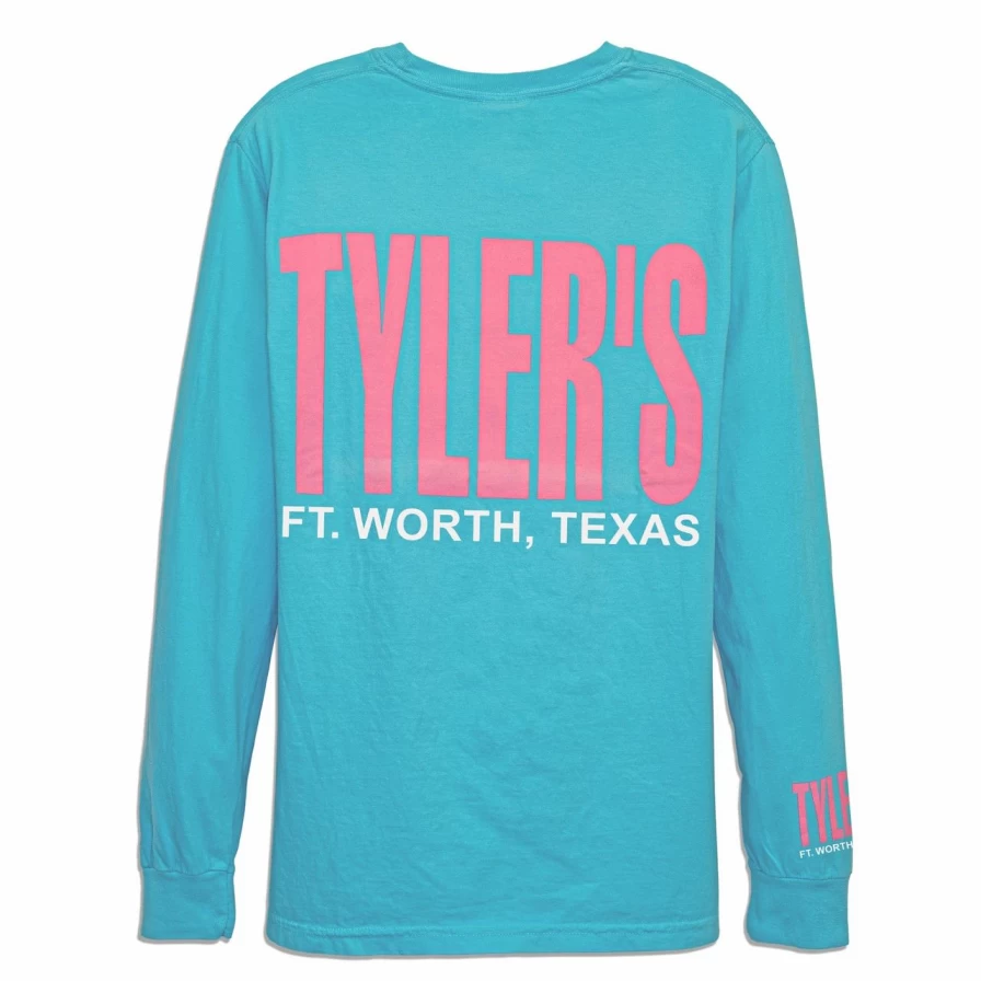 "Men's Long Sleeve Comfort Color T-Shirt in Lagoon Blue & Baby Pink - Soft Cotton Tee"