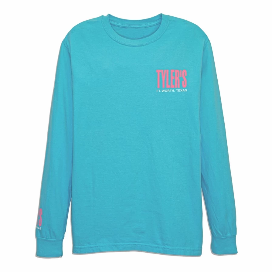 "Men's Long Sleeve Comfort Color T-Shirt in Lagoon Blue & Baby Pink - Soft Cotton Tee"